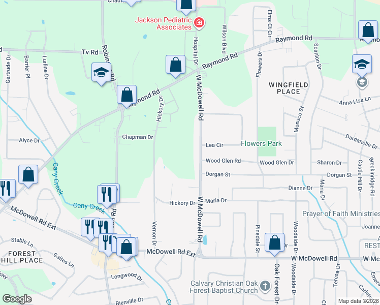 map of restaurants, bars, coffee shops, grocery stores, and more near 2263 West McDowell Road in Jackson