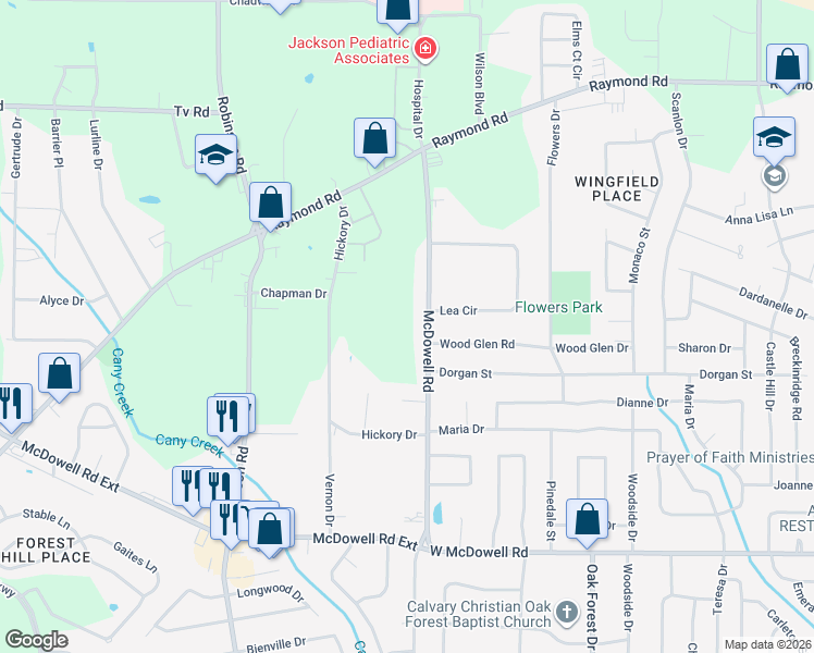 map of restaurants, bars, coffee shops, grocery stores, and more near 2263 West McDowell Road in Jackson
