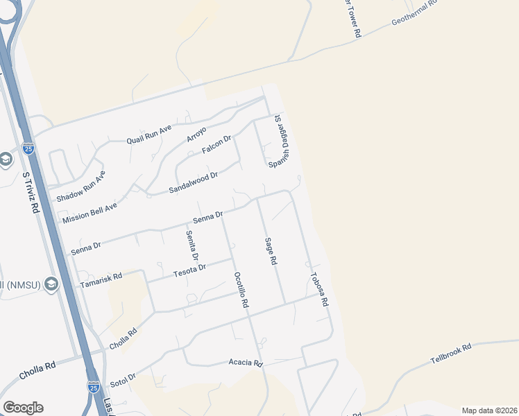 map of restaurants, bars, coffee shops, grocery stores, and more near Sage Road in Las Cruces