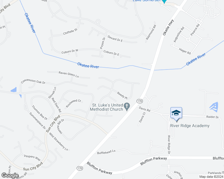 map of restaurants, bars, coffee shops, grocery stores, and more near 98 Honesty Lane in Okatie
