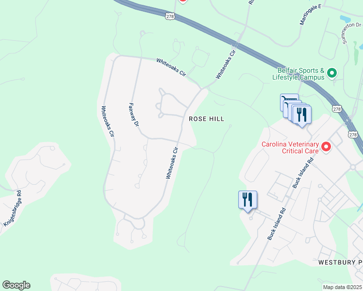 map of restaurants, bars, coffee shops, grocery stores, and more near 31 Whiteoaks Circle in Bluffton