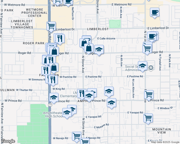 map of restaurants, bars, coffee shops, grocery stores, and more near 3844 North Stone Avenue in Tucson