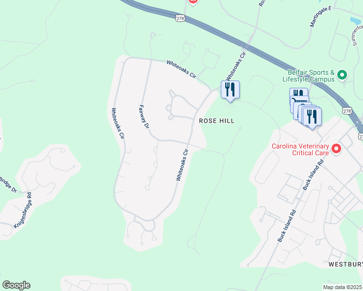 map of restaurants, bars, coffee shops, grocery stores, and more near 31 Whiteoaks Circle in Bluffton