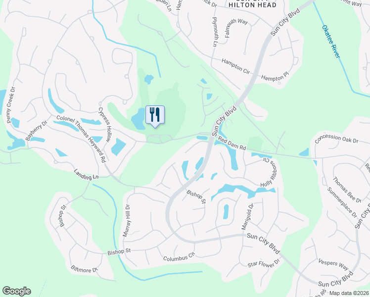 map of restaurants, bars, coffee shops, grocery stores, and more near 10 Fairforest Lane in Bluffton