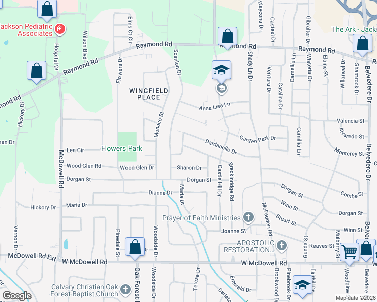 map of restaurants, bars, coffee shops, grocery stores, and more near 1290 Breckinridge Road in Jackson