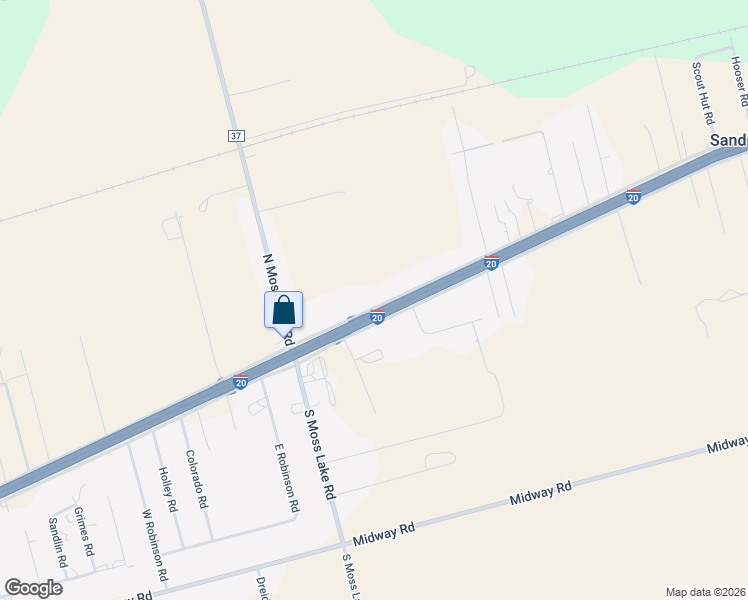 map of restaurants, bars, coffee shops, grocery stores, and more near Interstate 20 Frontage Road in Big Spring