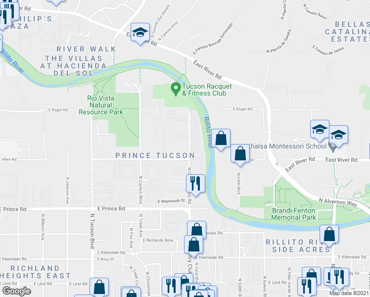 map of restaurants, bars, coffee shops, grocery stores, and more near 3846 Paseo de Las Canchas in Tucson