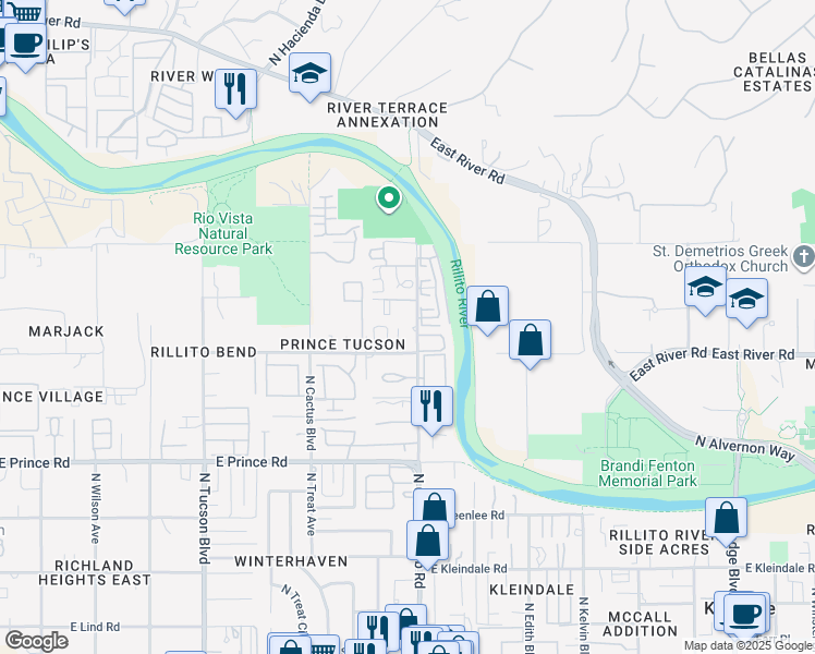 map of restaurants, bars, coffee shops, grocery stores, and more near 3846 Paseo de Las Canchas in Tucson