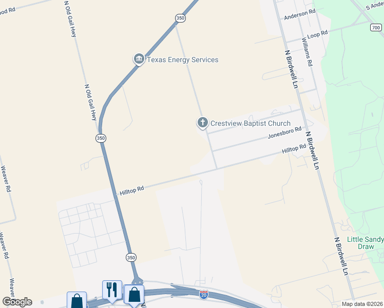 map of restaurants, bars, coffee shops, grocery stores, and more near 2200 Gatesville in Big Spring