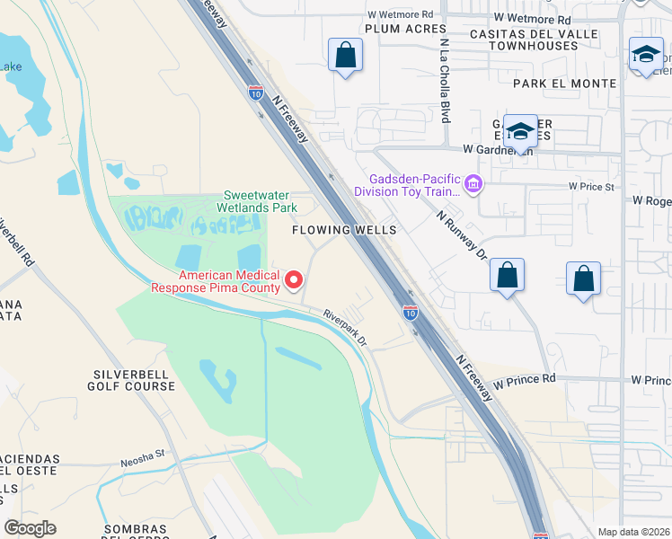 map of restaurants, bars, coffee shops, grocery stores, and more near 3895 N Business Center Dr in Tucson