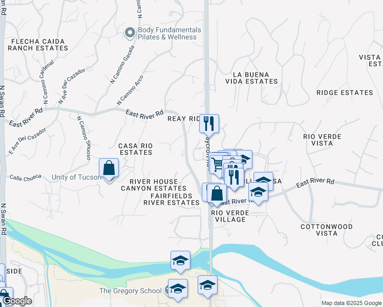 map of restaurants, bars, coffee shops, grocery stores, and more near 3853 North Forest Park Drive in Tucson