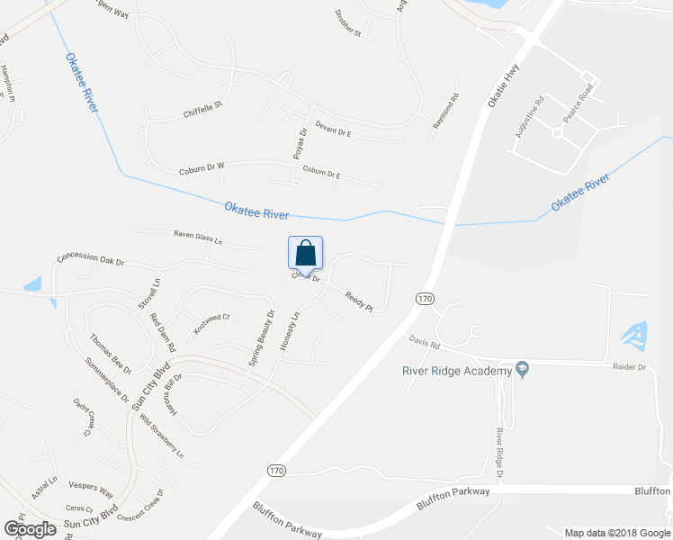 map of restaurants, bars, coffee shops, grocery stores, and more near 98 Honesty Lane in Bluffton