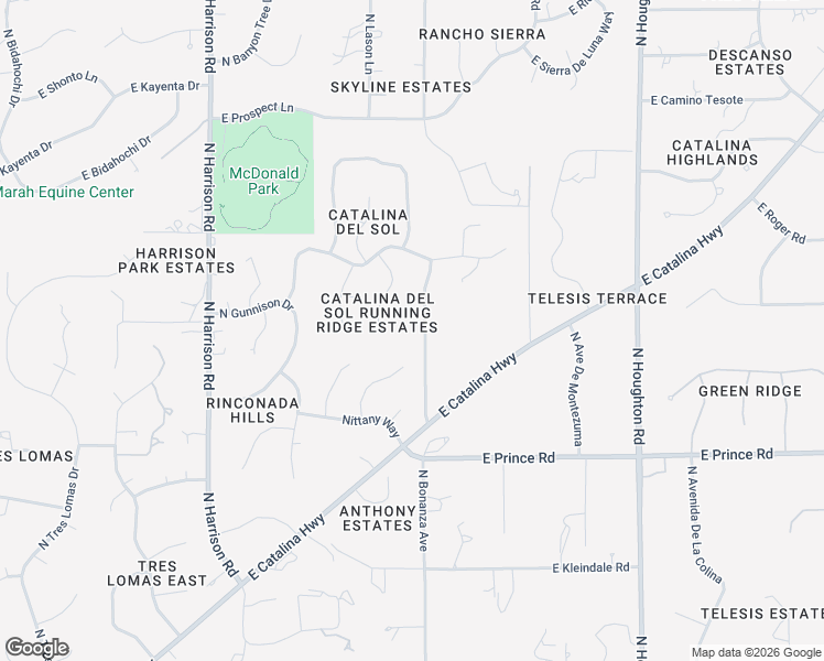 map of restaurants, bars, coffee shops, grocery stores, and more near 3825 North Calle Entrada in Tucson