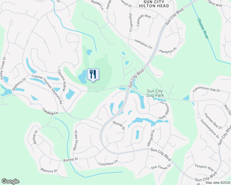 map of restaurants, bars, coffee shops, grocery stores, and more near 10 Fairforest Lane in Bluffton