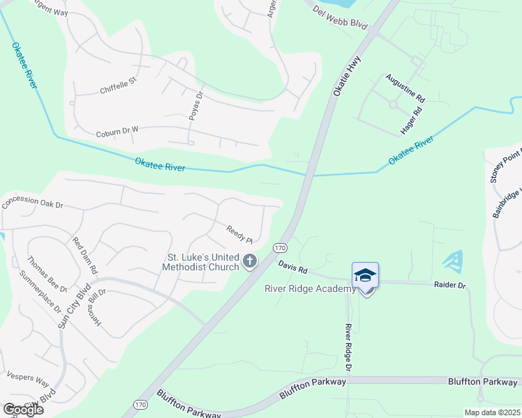 map of restaurants, bars, coffee shops, grocery stores, and more near 138 Honesty Lane in Bluffton