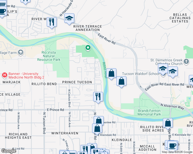 map of restaurants, bars, coffee shops, grocery stores, and more near 3846 Paseo de Las Canchas in Tucson