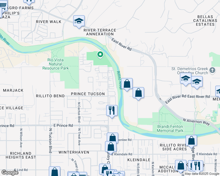 map of restaurants, bars, coffee shops, grocery stores, and more near 3846 Paseo de las Canchas in Tucson