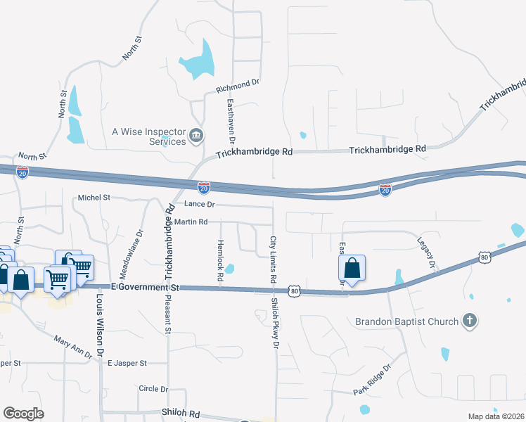 map of restaurants, bars, coffee shops, grocery stores, and more near 32 Lance Drive in Brandon