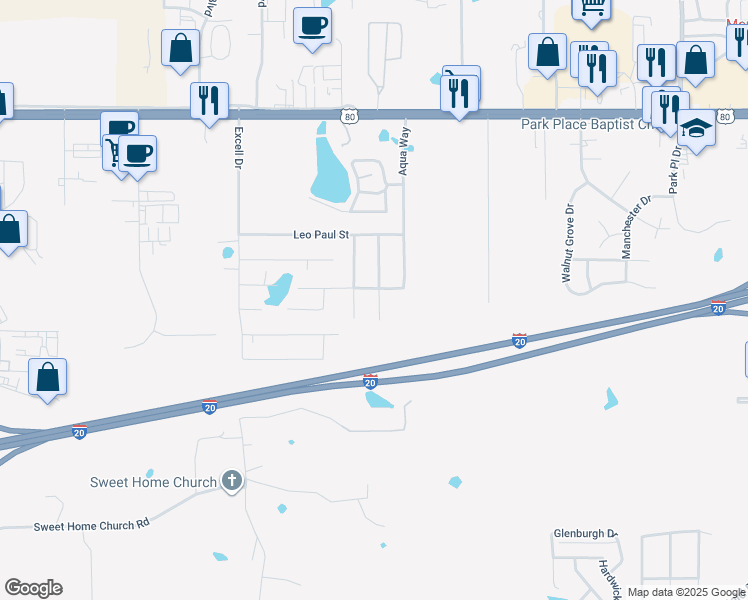 map of restaurants, bars, coffee shops, grocery stores, and more near 339 Water Brook Drive in Pearl