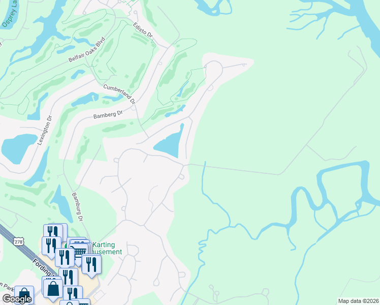 map of restaurants, bars, coffee shops, grocery stores, and more near 25 Hunting Court in Bluffton