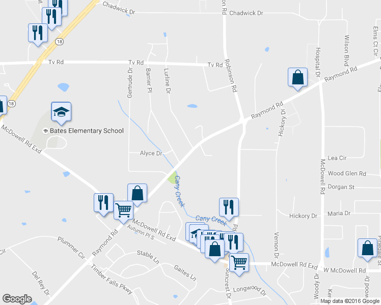 map of restaurants, bars, coffee shops, grocery stores, and more near 1835 Raymond Road in Jackson
