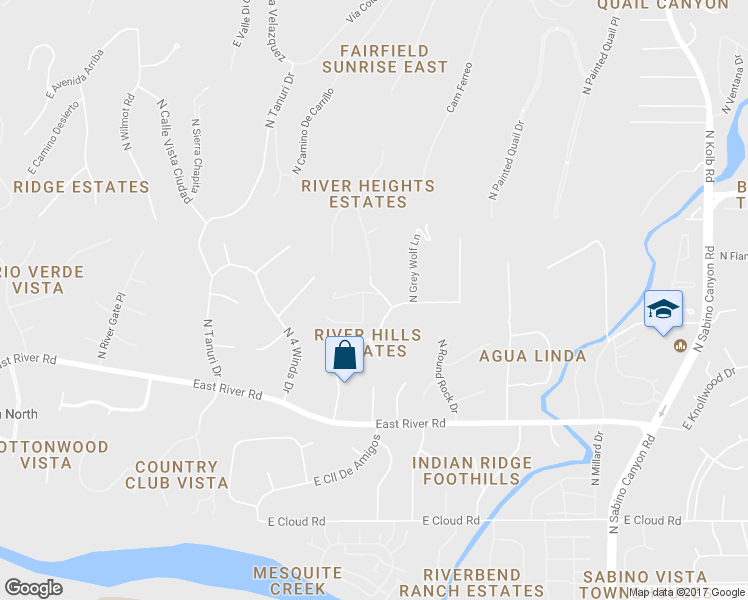 map of restaurants, bars, coffee shops, grocery stores, and more near 6640 East River Heights Place in Tucson