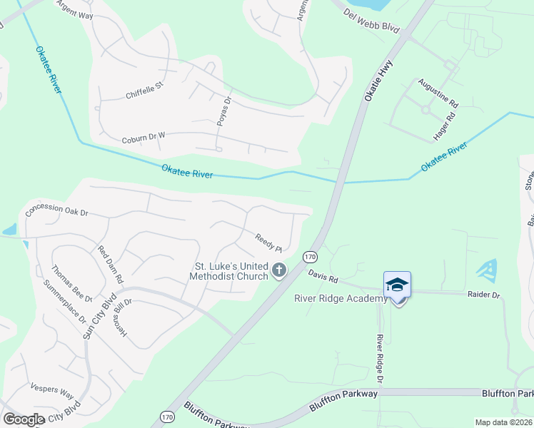 map of restaurants, bars, coffee shops, grocery stores, and more near 132 Honesty Lane in Bluffton