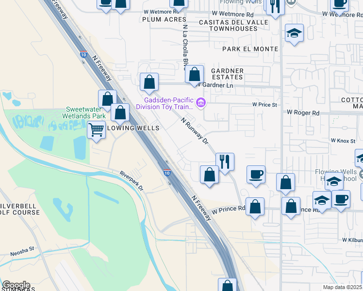 map of restaurants, bars, coffee shops, grocery stores, and more near 3820 North Highway Drive in Tucson