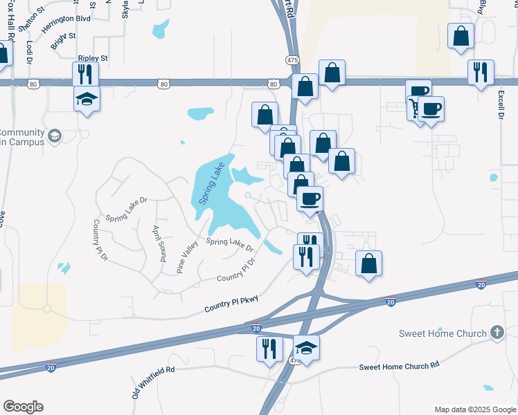 map of restaurants, bars, coffee shops, grocery stores, and more near 10 Lakeside in Pearl