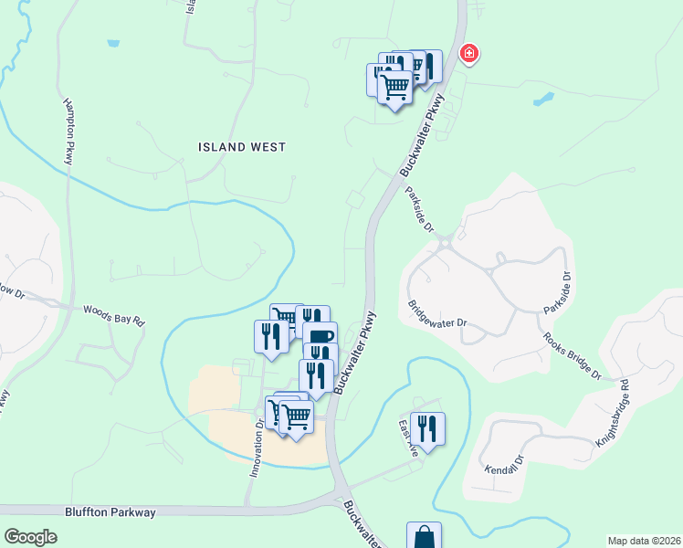 map of restaurants, bars, coffee shops, grocery stores, and more near 348 Buckwalter Pkwy in Bluffton