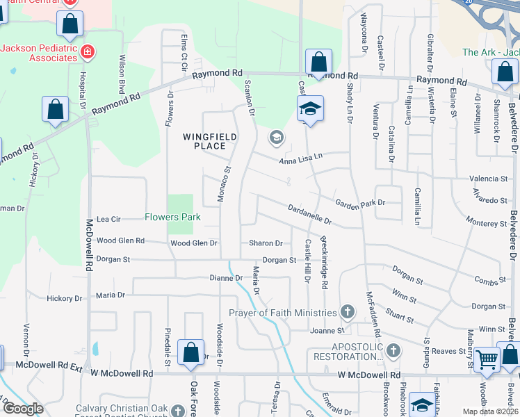 map of restaurants, bars, coffee shops, grocery stores, and more near 1290 Breckinridge Road in Jackson