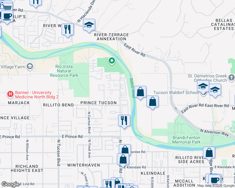 map of restaurants, bars, coffee shops, grocery stores, and more near 3846 Paseo de Las Canchas in Tucson