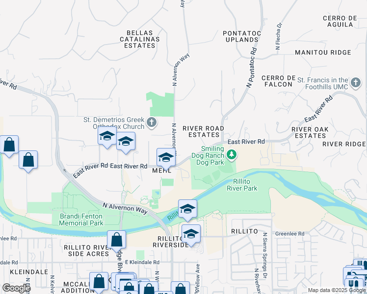 map of restaurants, bars, coffee shops, grocery stores, and more near 3826 North Alvernon Way in Tucson