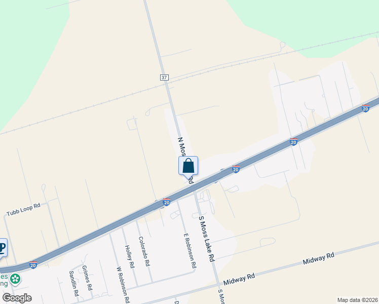 map of restaurants, bars, coffee shops, grocery stores, and more near North Moss Lake Road in Big Spring