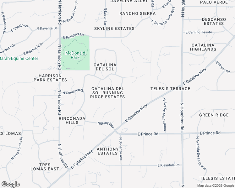 map of restaurants, bars, coffee shops, grocery stores, and more near 3825 North Calle Entrada in Tucson
