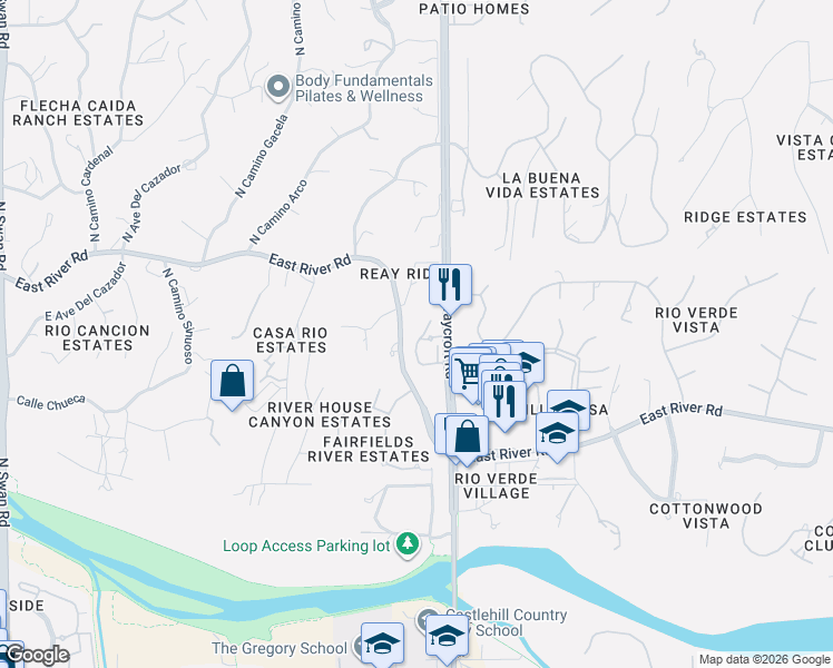 map of restaurants, bars, coffee shops, grocery stores, and more near 3853 North Forest Park Drive in Tucson