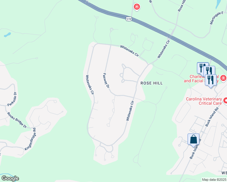 map of restaurants, bars, coffee shops, grocery stores, and more near 48 Fairway Drive in Bluffton