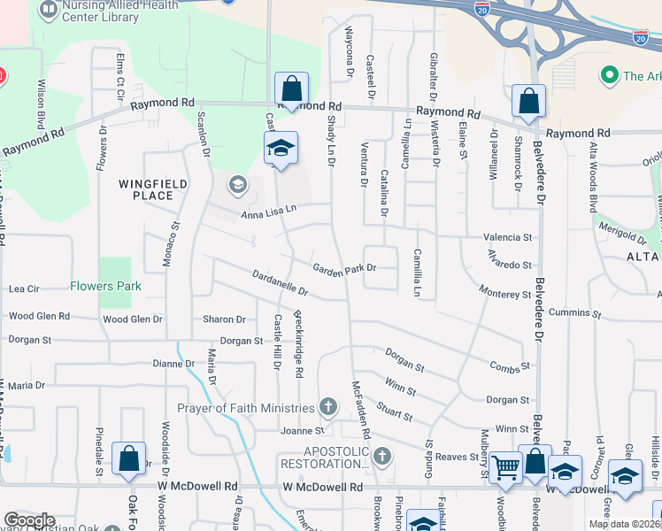 map of restaurants, bars, coffee shops, grocery stores, and more near 1111 Garden Park Drive in Jackson