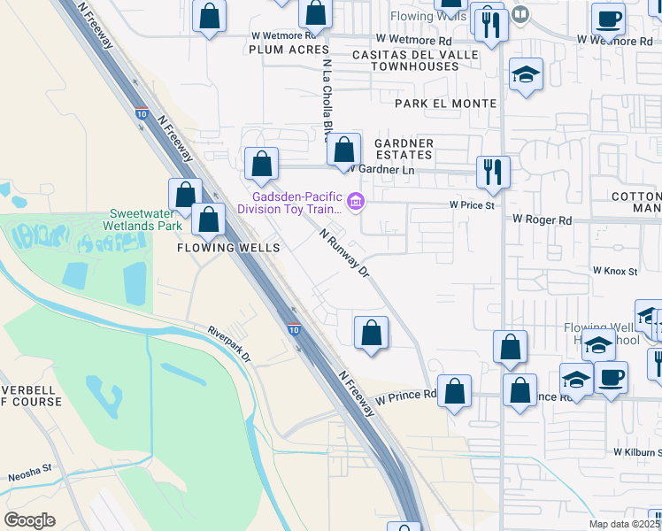 map of restaurants, bars, coffee shops, grocery stores, and more near 3820 North Highway Drive in Tucson