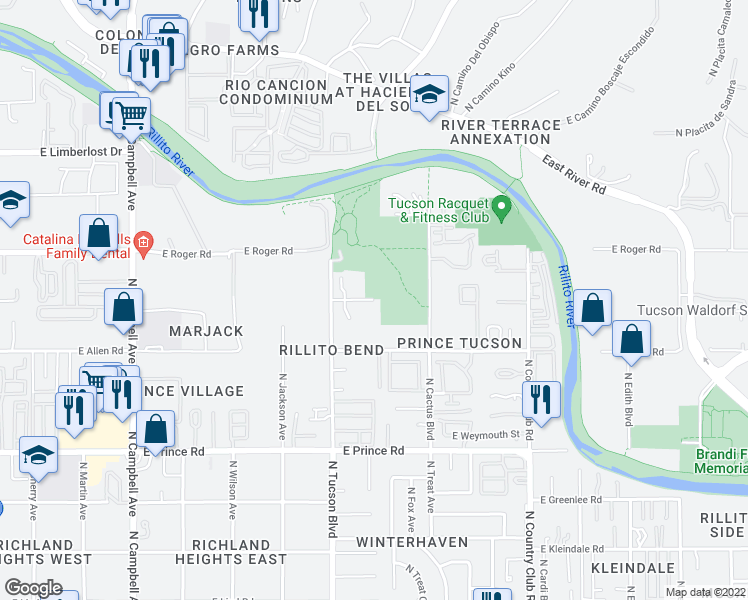 map of restaurants, bars, coffee shops, grocery stores, and more near 3985 N Tucson Blvd in Tucson
