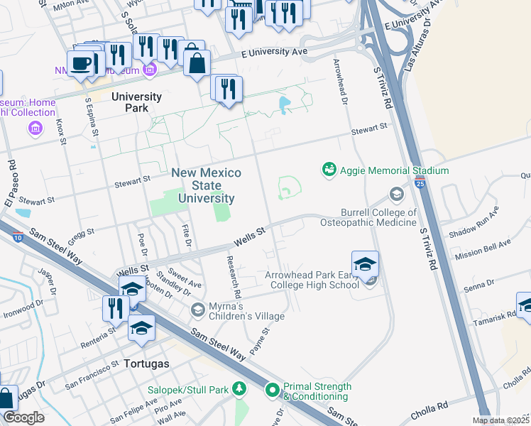 map of restaurants, bars, coffee shops, grocery stores, and more near in Las Cruces