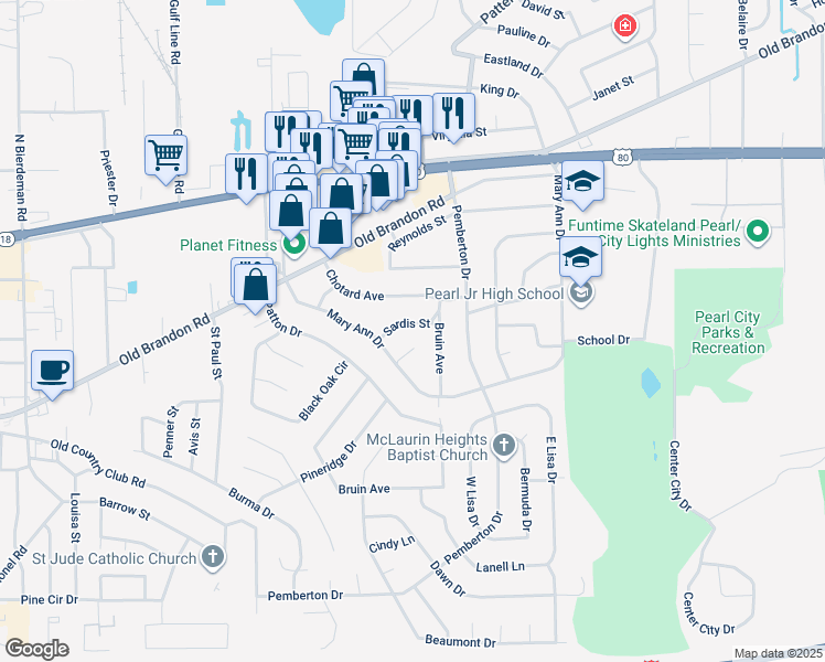 map of restaurants, bars, coffee shops, grocery stores, and more near 153 Chotard Avenue in Pearl