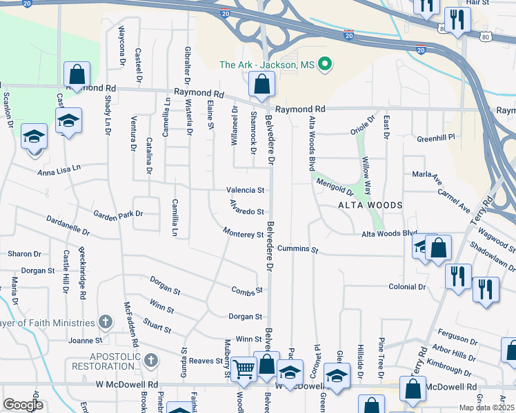 map of restaurants, bars, coffee shops, grocery stores, and more near 723 Valencia Street in Jackson