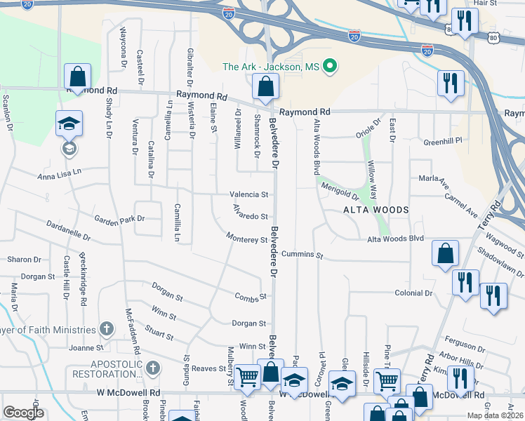 map of restaurants, bars, coffee shops, grocery stores, and more near 723 Valencia Street in Jackson