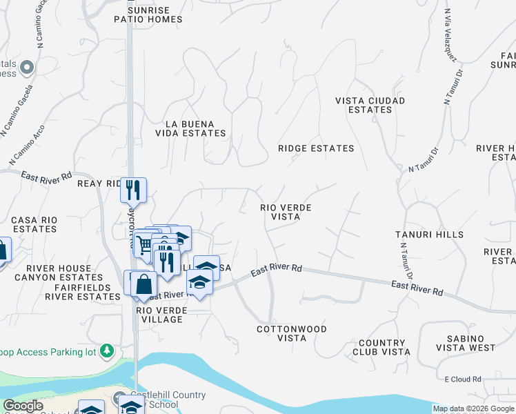 map of restaurants, bars, coffee shops, grocery stores, and more near 3921 North Rio Verde Vista Drive in Tucson