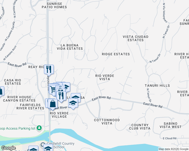 map of restaurants, bars, coffee shops, grocery stores, and more near 3901 North Rio Verde Vista Drive in Tucson