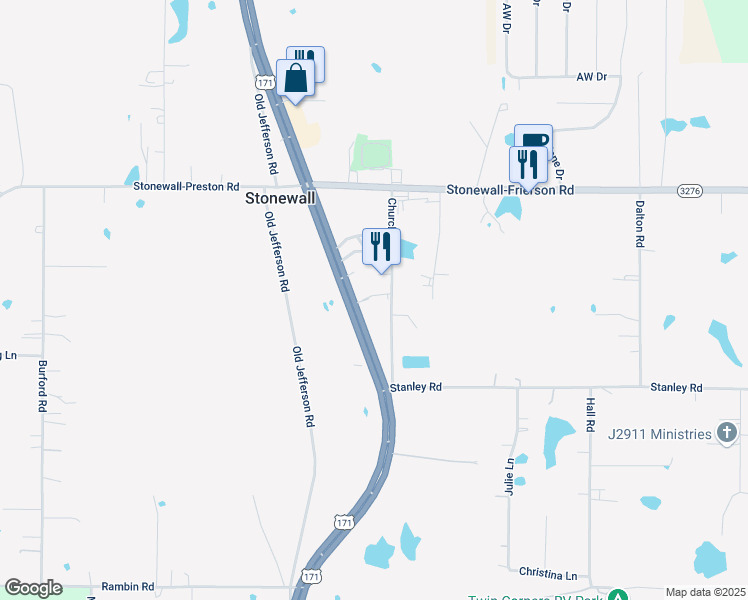 map of restaurants, bars, coffee shops, grocery stores, and more near 939 U.S. 171 in Stonewall