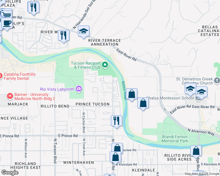 map of restaurants, bars, coffee shops, grocery stores, and more near 3935 North Country Club Road in Tucson