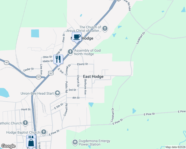 map of restaurants, bars, coffee shops, grocery stores, and more near in East Hodge