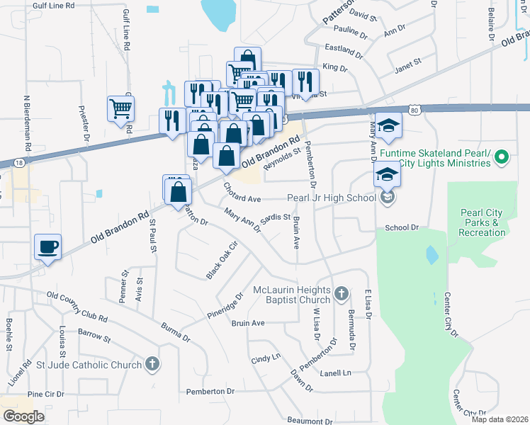 map of restaurants, bars, coffee shops, grocery stores, and more near 153 Chotard Avenue in Pearl